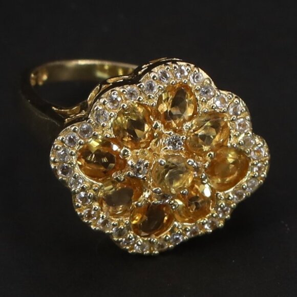 Designer Diamond Citrine Ring in Silver 925 and Gold 585 Stamped STUNNING - Picture 1 of 5